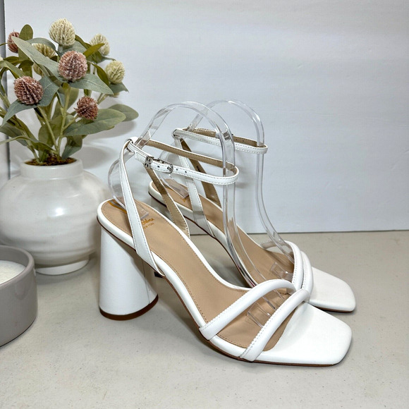Sam Edelman Shoes - New Sam Edelman Kia Block Heel Sandal Leather Ankle Strap White Women’s 9W NWOB